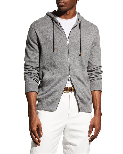 Brunello Cucinelli Men's Cashmere Full-Zip Hoodie | Neiman Marcus
