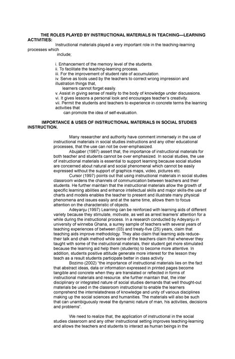 Production of Social Studies Instructional Materials - THE ROLES PLAYED ...