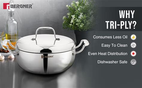Buy Bergner Argent Saiba Triply Stainless Steel 18 cm (1.8 Liters ...