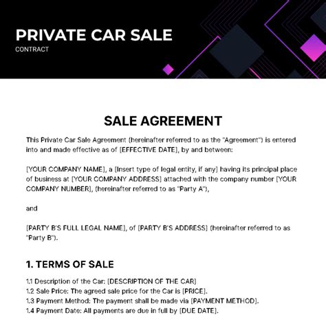 Private Car Sale Contract Template - Edit Online & Download Example | Template.net