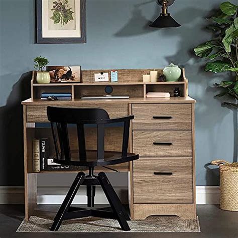 Computer Desk with 4 Drawers and Hutch, Modern India | Ubuy