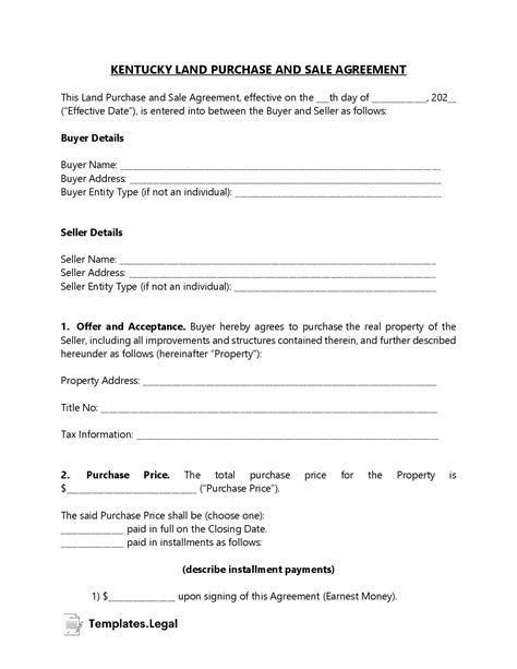 Kentucky Purchase Agreement Templates (Free) [Word, PDF, ODT]