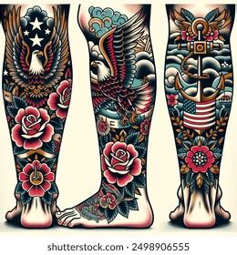 American Traditional Full Leg Sleeve Tattoo AI-generated image ...