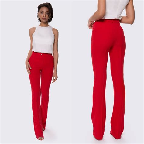 Red Pants, Red Women's Pants, Red Women's Trousers, Red Women's Flared ...
