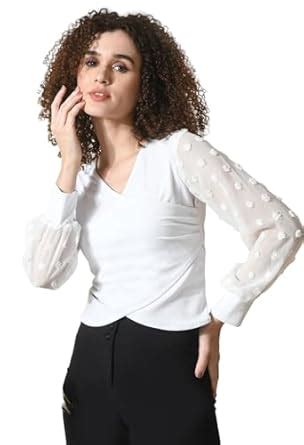 IUGA Women's V-Neck Full Sleeve Crop Top White : Amazon.in: Clothing ...