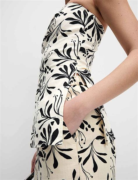 Buy Linen Blend Printed Bandeau Top at Marks & Spencer