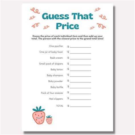 Baby Shower Game, Guess the Price, Price is Right, Character, Printable ...