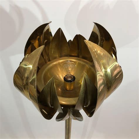 Brass Torchiere Lotus Floor Lamp 1960s 1970s Vintage Tommaso Barbi Palm ...