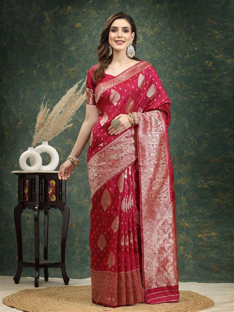 Ethnic Motifs Woven Design Zari Silk Blend Banarasi Saree – Trendphoria