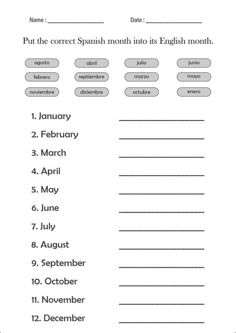 Months In Spanish Worksheet Months Of The Year Spanish | TPT