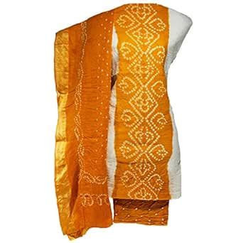 Buy Lattice Bandhani (Bandhej) Cotton Silk Unstitched Dress Material ...
