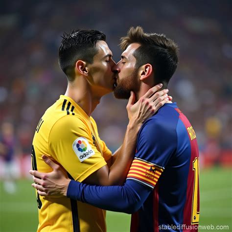 Ronaldo and Messi Share an Unlikely Kiss | Stable Diffusion Online