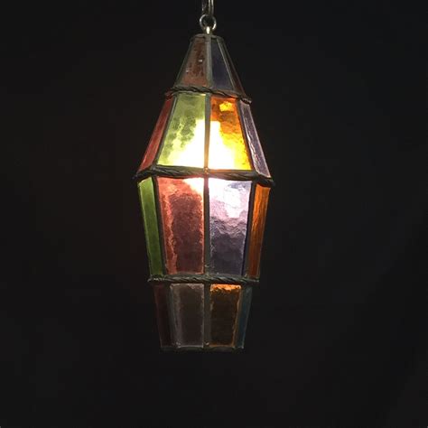 A UNIQUE Antique Stained Leaded Glass Pendant Light, Foyer Entry ...