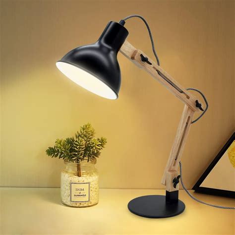 DINGLILIGHTING Adjustable Swing Arm Desk Lamp with Wood Finish and ...
