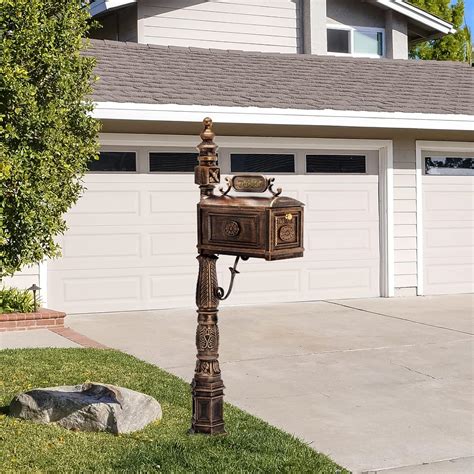 Ailismail Barcelona Decorative Modern Mailbox with Post, Stratford Heavy Duty Cast Aluminum ...