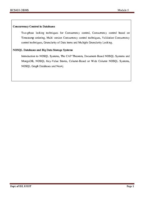 Module 5-2 - DBMS Concurrency Control and NoSQL Overview - Studocu