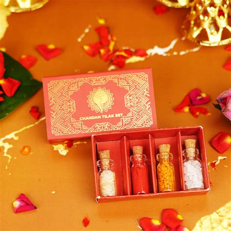 Roli, Chawal ,Chandan, Mishri Tilak Set | Gold Foil Red Gifting Pack ...