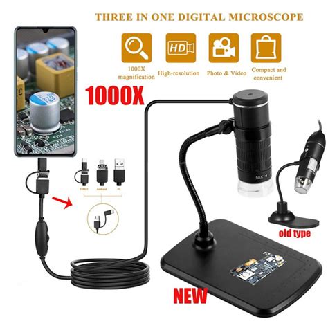 Three-in-one Mobile Phone Microscope TypeC Android Computer Digital Microscope Children ...
