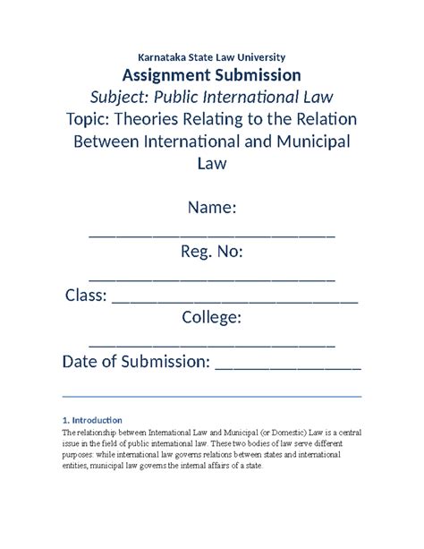 KSLU Assignment: Theories of International & Municipal Law Relations ...