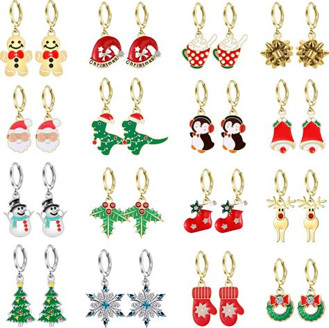 Amazon.com: 16 Pairs Hypoallergenic Christmas Hoop Earrings Set for ...