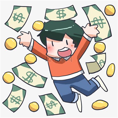 卡通跳跃赚钱的男孩素材图片免费下载-千库网