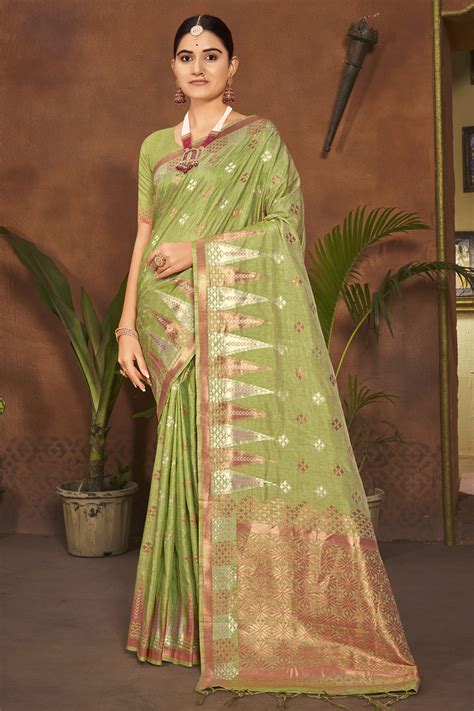 Buy Lime Green Organza Saree 57746 Online | Karagiri