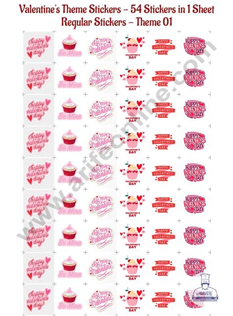 CAKE DECOR™ Valentine's Theme Regular Stickers - 54 in 1 Sheet (Theme ...