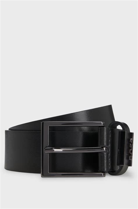 BOSS - Italian-leather belt with logo keeper - Black