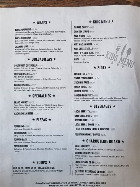Menu at Bravo Farms Restaurant, Tulare