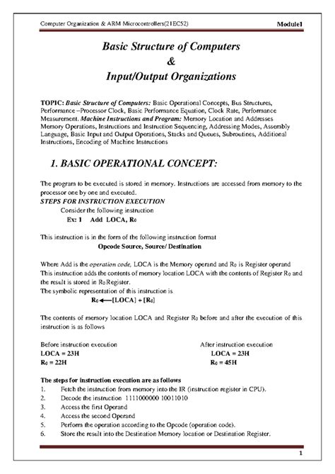 CS 21CS34: Module 1 - Basic Structure of Computers & I/O Organization ...