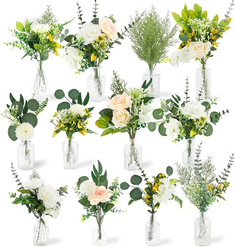 Amazon.com: Xunsiga 114Pcs Artificial Flowers in Vases Set, Fake Flower ...