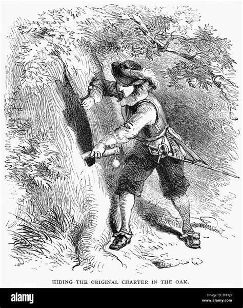 THE CHARTER OAK, 1687. /nCaptain Joseph Wadsworth hiding the ...