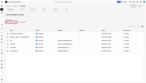 Salesforce ユーザーインターフェイスを使用したExperience Platform アカウントの接続 | Adobe ...