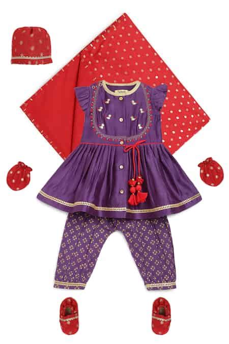 Buy Purple Chanderi Silk (80% Cotton Embroidery Yoke Angrakha Kurta ...