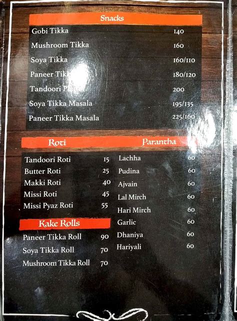 Menu at Kake Di Hatti, Delhi, chalte firte