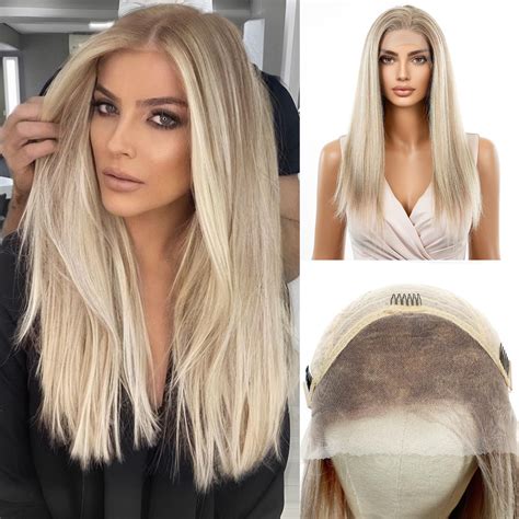 Amazon.com : DWY Ash Blonde Wig Human Hair with Highlights Lace Front ...