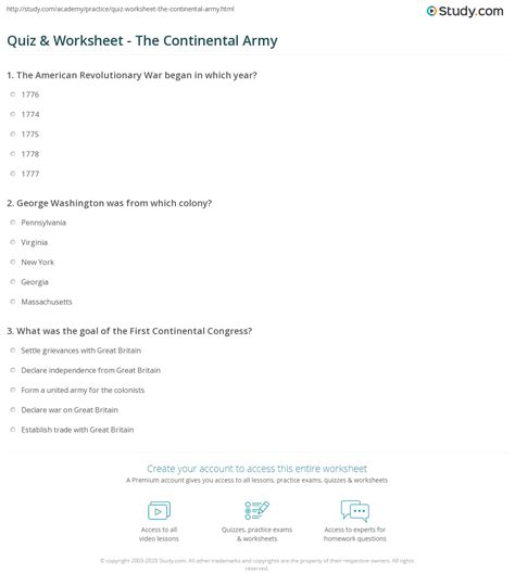 Quiz & Worksheet - The Continental Army | Study.com