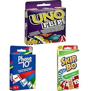 Buy Mattel Uno Flip Side+Phase 10 Card Game, Multi Color+Skip-Bo Card ...