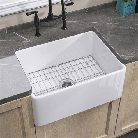 ZUAGCO Small Farmhouse Sink 24 X18 White Fireclay Undermount Kitchen ...