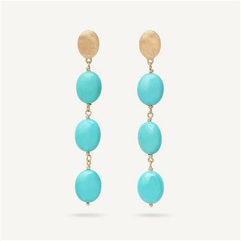 Indianshelf Brass Gold Plated Turquoise Beaded Long Dangle Earrings
