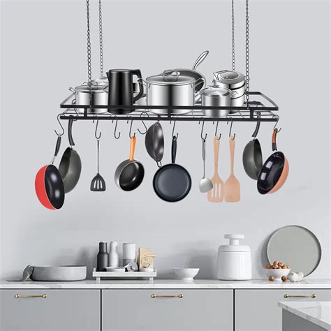 Kitchen Ceiling Mounted Pot Rack Pots & Pans Organizer Hanging Shelf ...