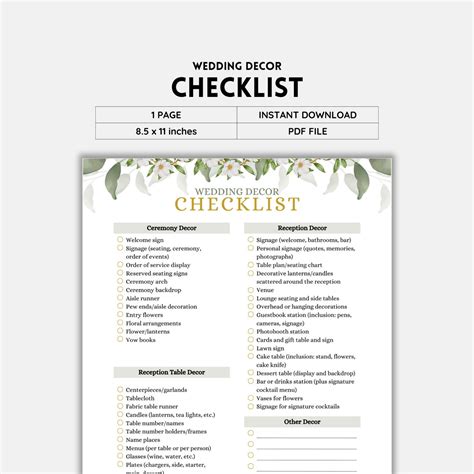 Wedding Decor Checklist, Wedding Planner, Wedding Decorations ...