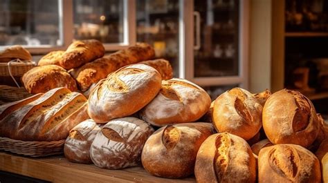 Wicker trays with different sweet buns in bakery | Premium AI-generated ...