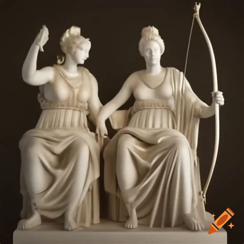 Apollo and Artemis with bows in classical Greek art style on Craiyon