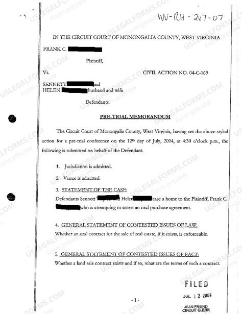 West Virginia Pretrial Memorandum | US Legal Forms