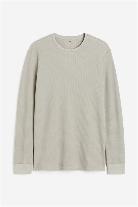 Slim Fit Waffled jersey top - Greige - Men | H&M IN