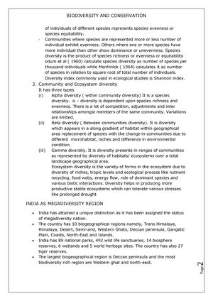 Biodiversity - Lecture notes 1-6 - Unit: BIODIVERSITY (Reading material ...