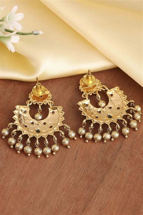 Buy Gold Plated Brass Stone Studded Chandbalis Online at Biba India