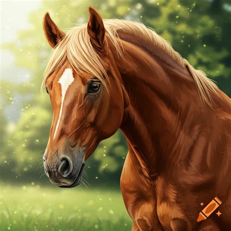 Portrait of a brown horse in a field. on Craiyon