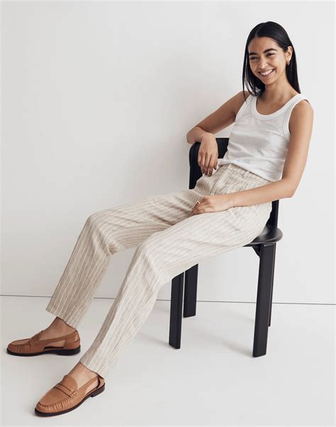 The Tall Untailored Tapered Pant in Striped 100% Linen | Madewell